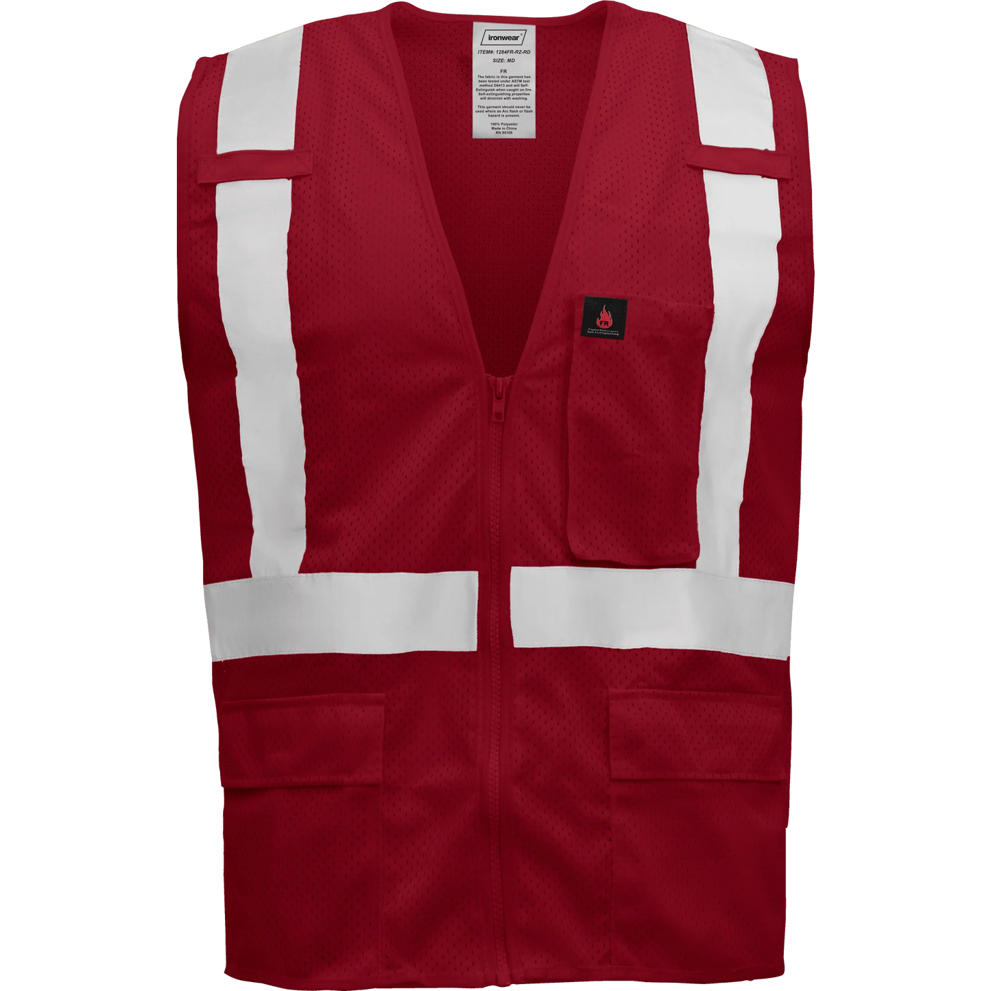 Ironwear Red Mesh Safety Vest - Zippered
