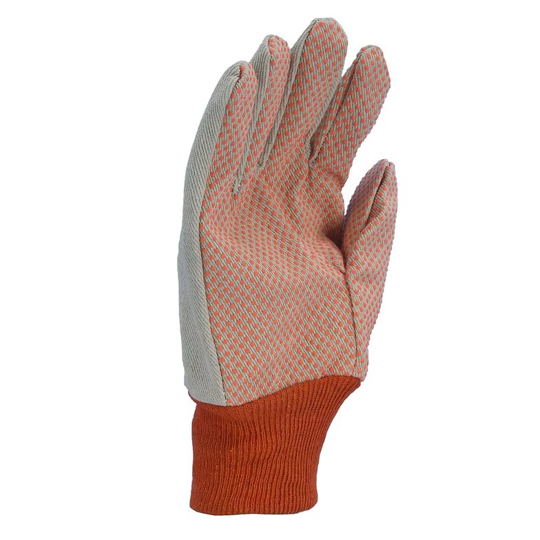 Glove Safe Cotton Canvas Gloves - PVC Dotted Palm and Knit Wrist - (Dozen)