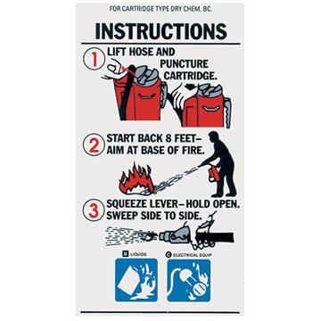 Cartridge Operated Fire Extinguisher Pictorial Instruction Label - 3" x 5.25"