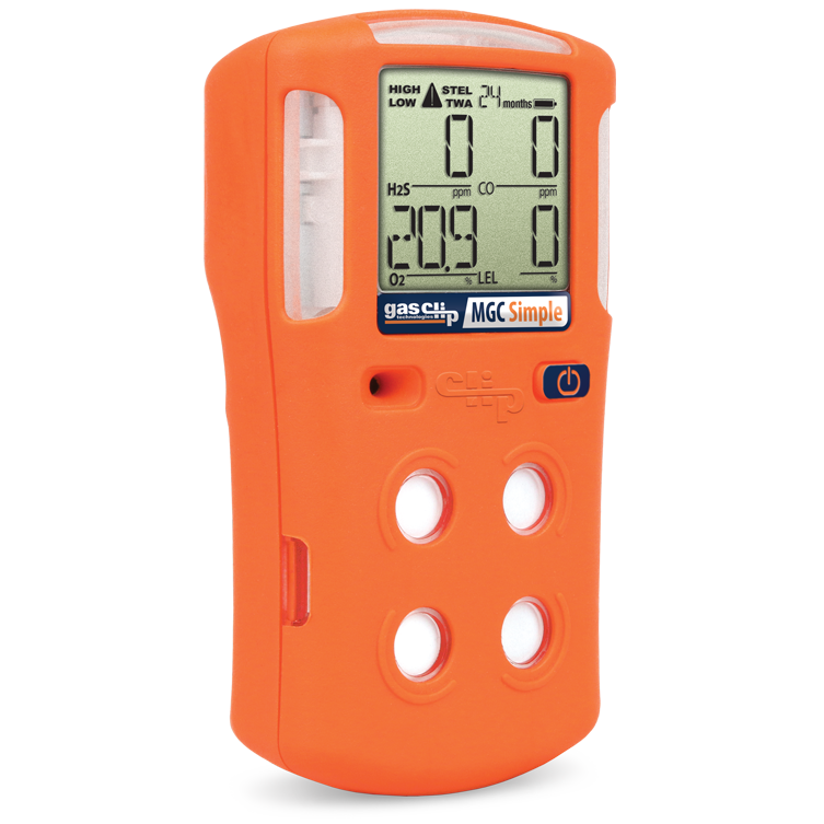 GasClip MGC-S Simple Diffusion Multi-Gas Detector - H2S/CO/O2/LEL - 2 Years
