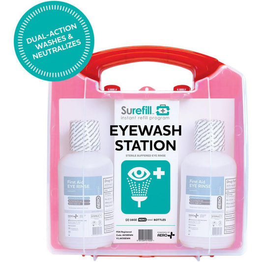 Surefill 16 Oz. Double Eyewash Station - 24Hr Safety Logo