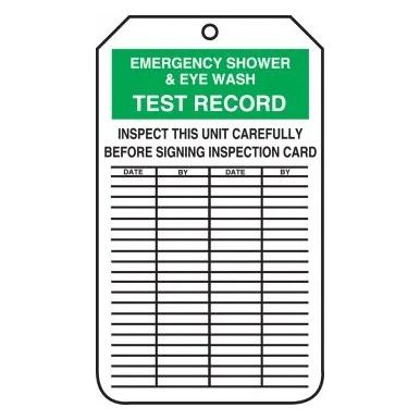 Accuform MGT207CTP Cardstock Inspection Tag - "Emergency Shower & Eye Wash Test Record" - 6" x 3"