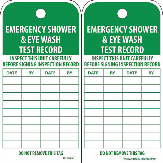 Accuform Vinyl Tag FRPT137 -  "Emergency Shower & Eye Wash Test Record" - 6" x 3"