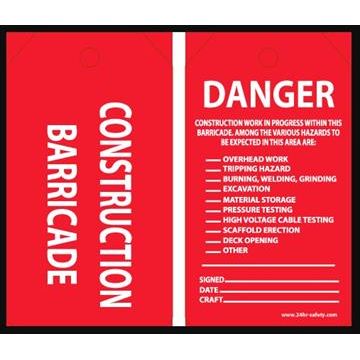 Accuform Q858274BE-003 Red "Barricade / Danger" Tag - (25 per pack)