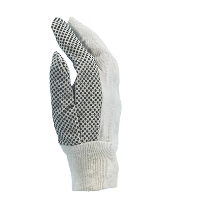 Glove Safe 10oz Cotton Canvas Gloves - PVC Dotted Palm and Knit Wrist - (Dozen)