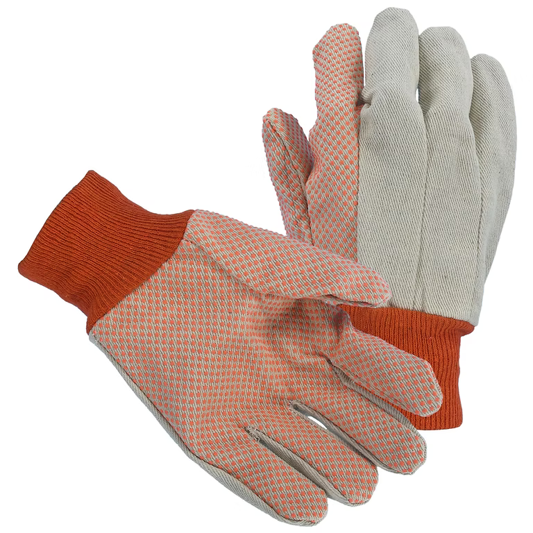 Glove Safe Cotton Canvas Gloves - PVC Dotted Palm and Knit Wrist - (Dozen)