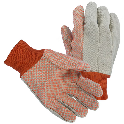 Glove Safe Cotton Canvas Gloves - PVC Dotted Palm and Knit Wrist - (Dozen)