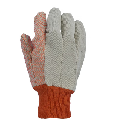 Glove Safe Cotton Canvas Gloves - PVC Dotted Palm and Knit Wrist - (Dozen)