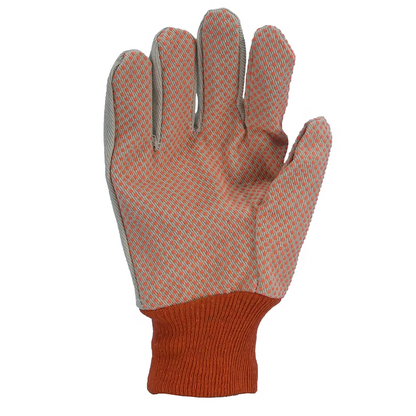 Glove Safe Cotton Canvas Gloves - PVC Dotted Palm and Knit Wrist - (Dozen)