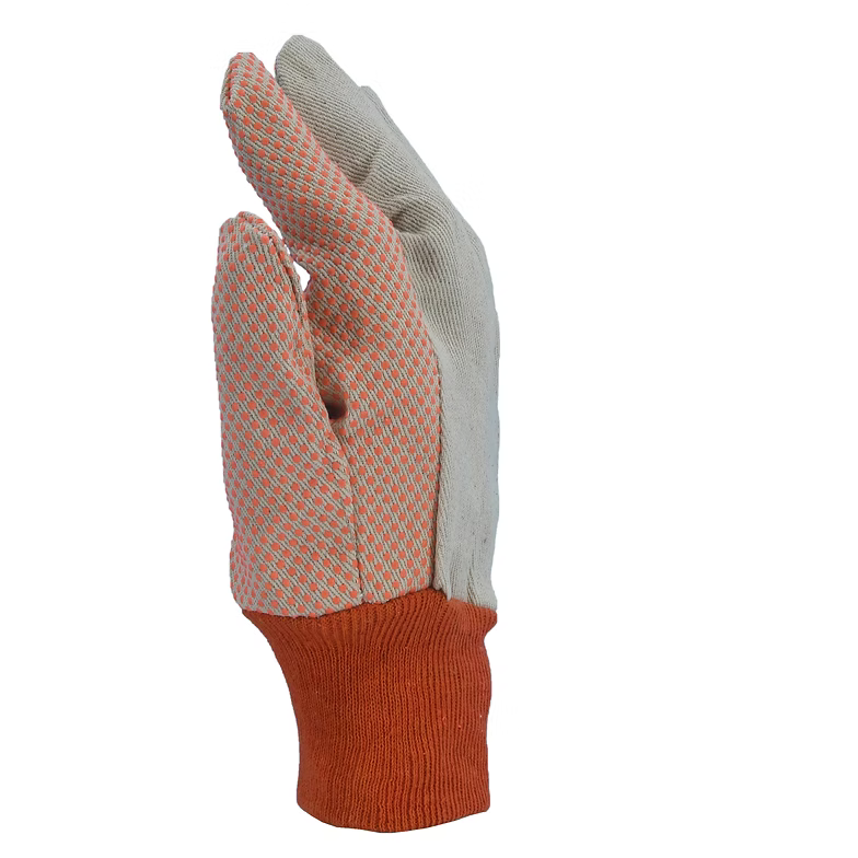Glove Safe Cotton Canvas Gloves - PVC Dotted Palm and Knit Wrist - (Dozen)