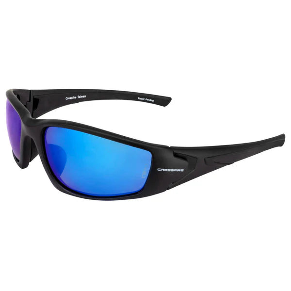 Radians Crossfire RPG Safety Glasses - Polarized Black Frame / Blue Mirror Lens