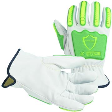 Leather Goatskin Impact-Resistant Gloves - Hi-Vis Green - (Per Pair)