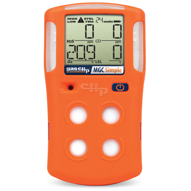 GasClip MGC-S Simple Diffusion Multi-Gas Detector - H2S/CO/O2/LEL - 2 Years