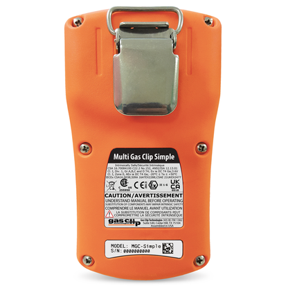 GasClip MGC-S Simple Diffusion Multi-Gas Detector - H2S/CO/O2/LEL - 2 Years