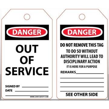 Accuform 858274BE-012 Tag - "Danger Out Of Service" - (25 per pack)