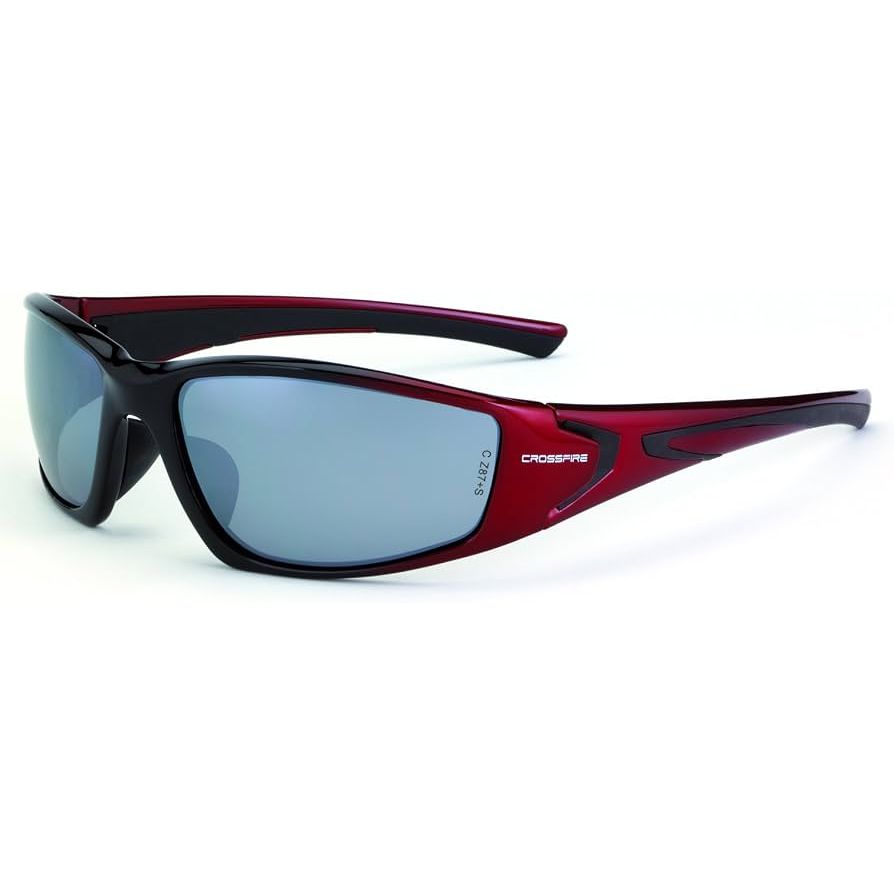 Radians 23233 Crossfire RPG Safety Glasses - Black Pearl & Red Frame / Silver Mirror Lens