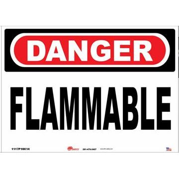 Sign - "Danger - Flammable" - Plastic - 10" x 14"