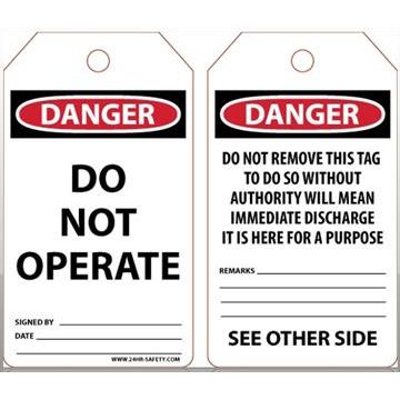 Tag - "Danger Do Not Operate" - (25 Per Pack)