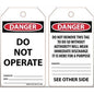 Tag - "Danger Do Not Operate" - (25 Per Pack)